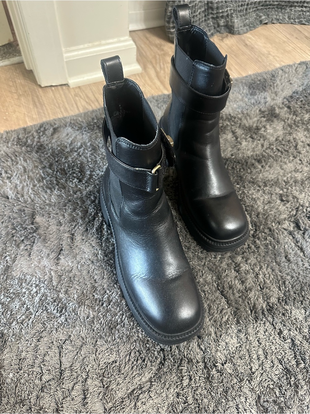 Steve Madden Black Combat Boots with Buckle